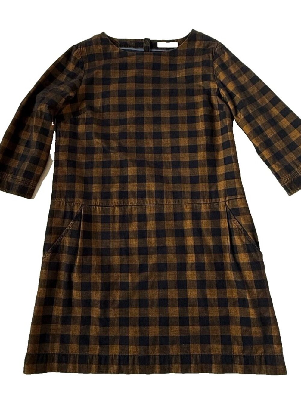 Seasalt Cornwall Womens 12 Martingale Dress Corduroy Yellow Navy Blue Checkered